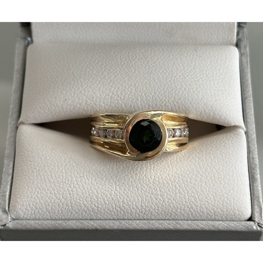 14k Green Tourmaline And Diamond Ring Size 5.75 - Picture 2 of 9
